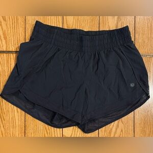Athleta Mesh Racer Run Shorts, lined, size XS, black, pockets, internal drawcord